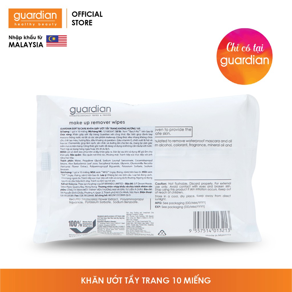 Khăn giấy ướt tẩy trang Guardian không hương (10 miếng) | BigBuy360 - bigbuy360.vn