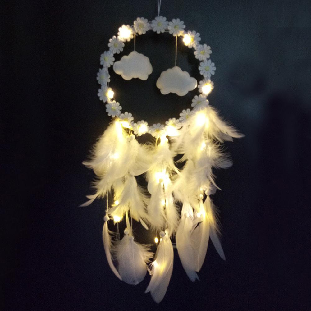 Daisy Cloud Handmade Dream Catcher Quà tặng với đèn LED Dreamcatcher Mặt dây chuyền Sáng tạo Chuông gió Rỗng Treo tường