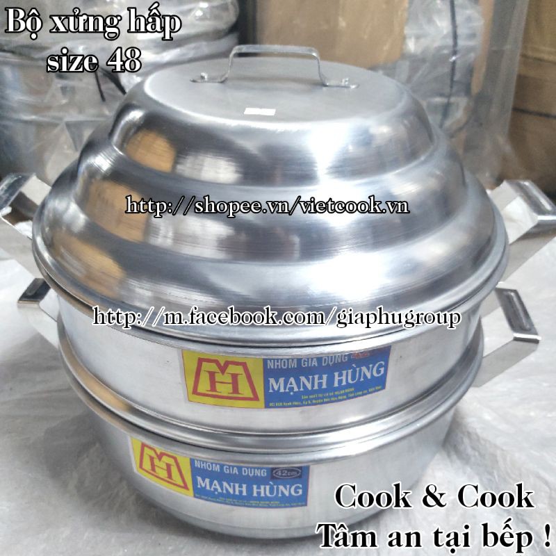 [CHÍNH HÃNG] Bộ xửng hấp bánh bao size 48 cm Nhôm Mạnh Hùng- Hấp bánh bao/ Hấp hải sản/rau củ