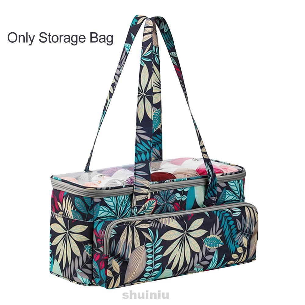 Dustproof Oxford Cloth With Handle Floral Printed Large Capacity Portable Zipper Closure Crochet Hooks Yarn Storage Bag