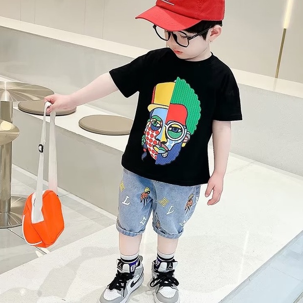 Bộ Áo Thun + Quần Short Dáng Rộng In Họa Tiết Hoạt Hình Thời Trang Mùa Hè Cho Bé Trai 3-15 Tuổi 90-160