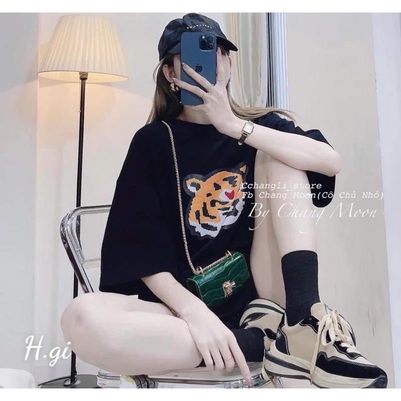 Áo phông mặt hổ áo thun dáng rộng thụng đen trắng