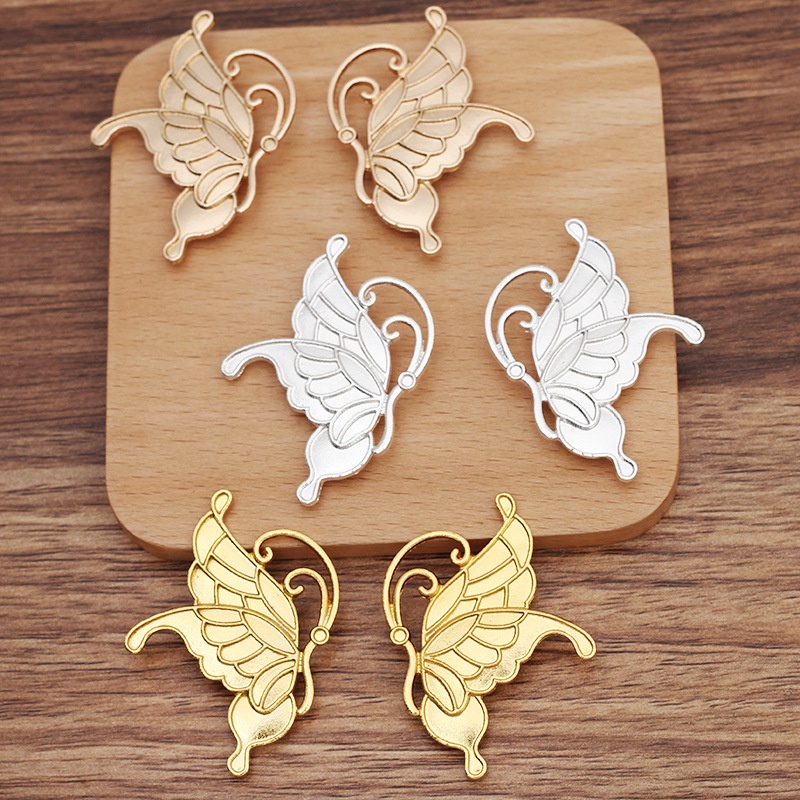 Cặp phiến đúc họa tiết bươm bướm đối xứng 38*50mm nguyên liệu làm trâm làm trang sức cổ trang cosplay cổ phục màu KC