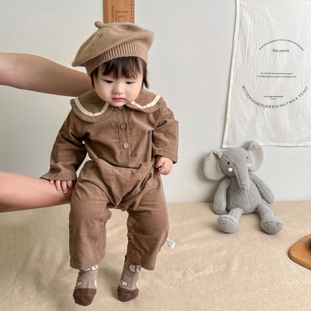 Bộ Đồ Leo Núi Vải Nhung Kẻ Cổ Búp Bê Phong Cách Hàn Quốc Mùa Thu