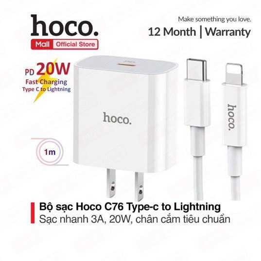 Cốc Sạc Nhanh Hoco C76/C76A Quick Charger 💎CAO CẤP💎 Củ Sạc Nhanh PD 18W USB Type-C Cục Sạc Chính Hãng BH 12T