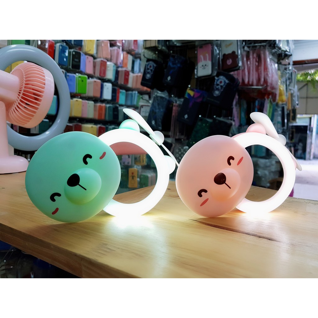 Quạt mini tích điện cầm tay kèm gương + kèm đèn No007 (kèm sạc) | BigBuy360 - bigbuy360.vn