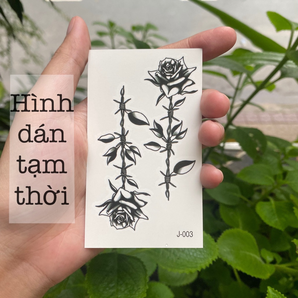Hình dán tạm thời hoa hồng có gai j03. Xăm dán tatoo mini không chống nước, size