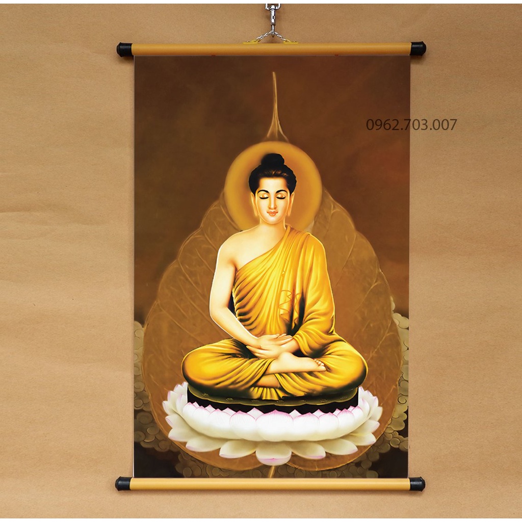 Tranh Phật Thích Ca Lá Bồ Đề treo tường bằng vải phủ bóng cao cấp dày dặn 40x60cm