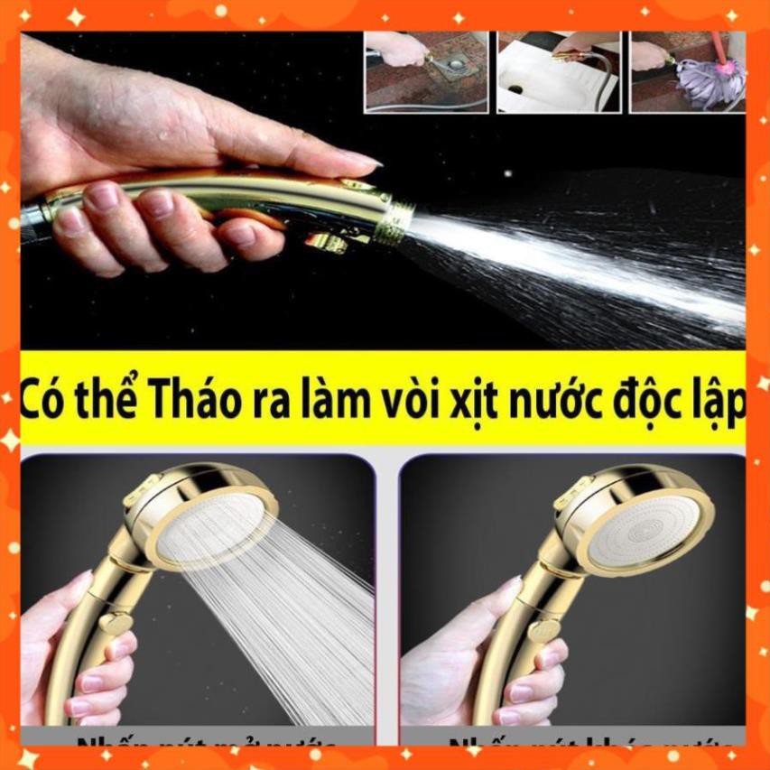 Vòi Sen Tăng áp Có Nút Khóa Nước 3 chế độ Phun, Xoay 360 độ Hàng Xịn - Vàng Gold 206783