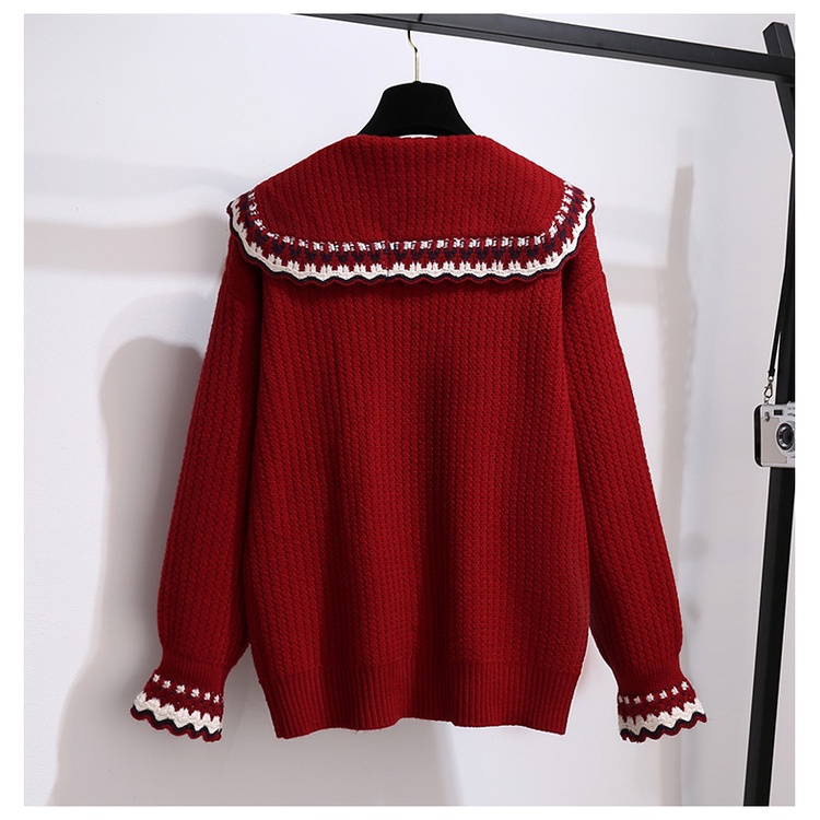 Set áo len có cổ kiểu sơ mi đóng cúc kèm chân váy xòe xếp ly. . Áo len nữ mix chân váy ngắn.