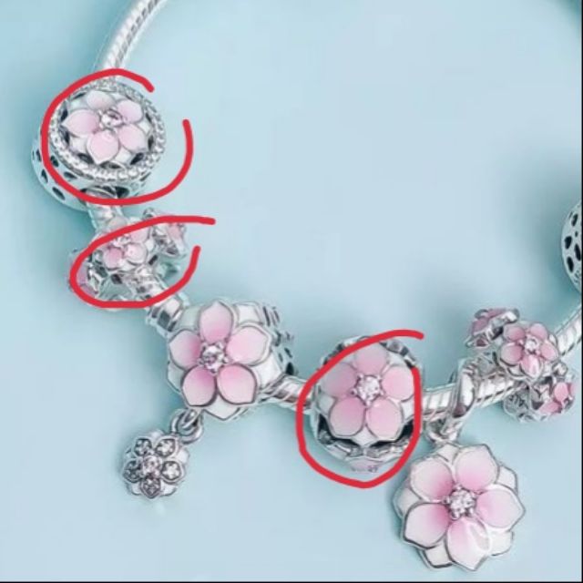 Combo 3 hạt charm hoa anh đào bạc s925 ( vừa tất cả các vòng tay)