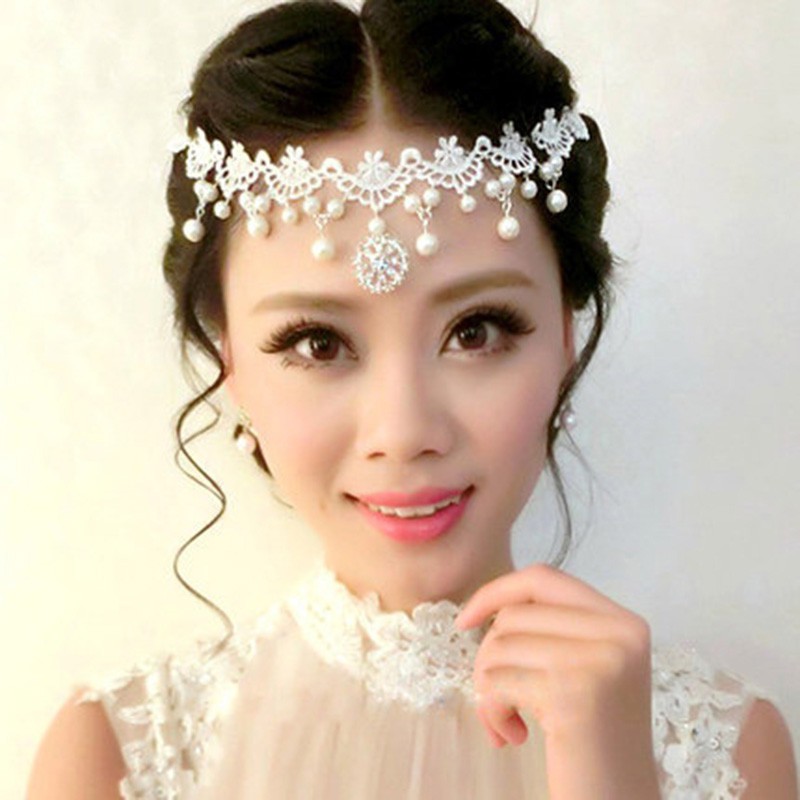 Handmade headband with white lace flowers &amp; pearls