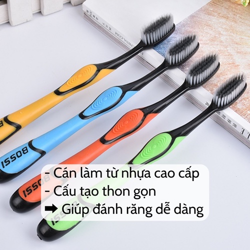 Bàn chải than tre SALE Bàn chải đánh răng than hoạt tính Bossi Hàn Quốc cao cấp lông mềm mịn ngừa sâu răng hiệu quả