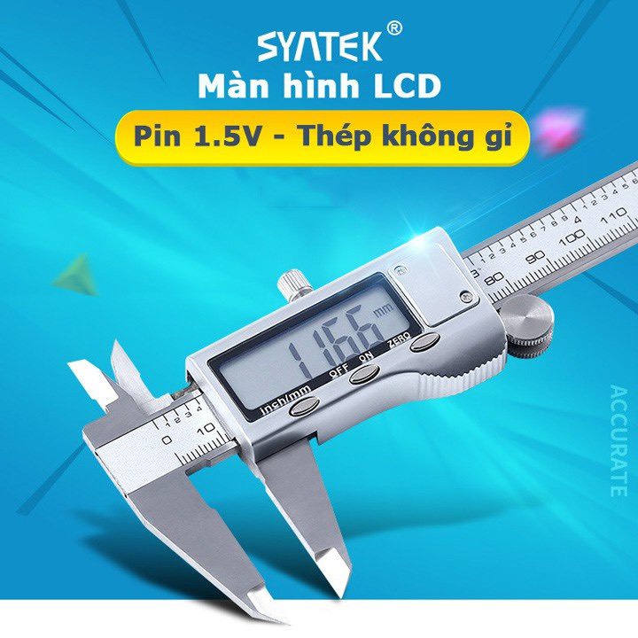 Thước kẹp điện tử Syntek 150mm thép không gỉ màn hình LCD Syntek chính hãng