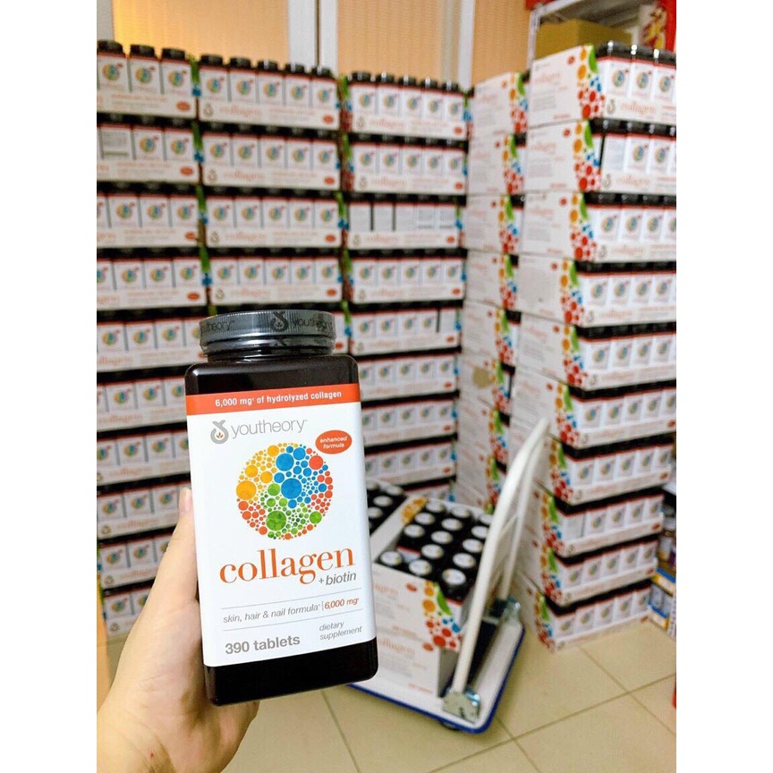 Collagen + Biotin đẹp da tóc  Collagen Youtheory Advanced Type 1,2&3 390 viên