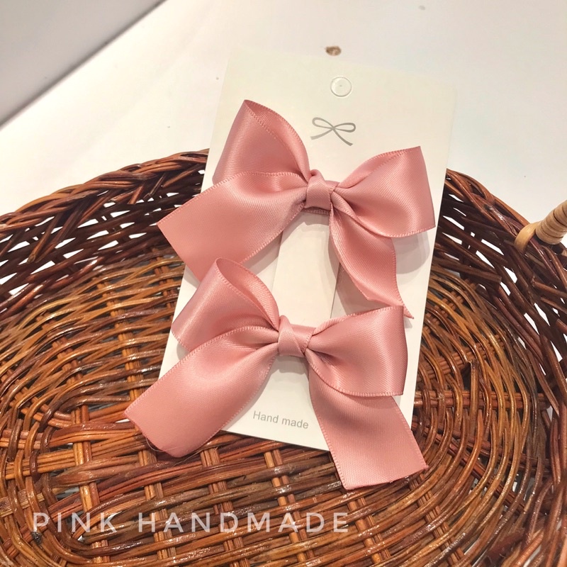 Sét hai kẹp tóc nơ trơn handmade cho bé