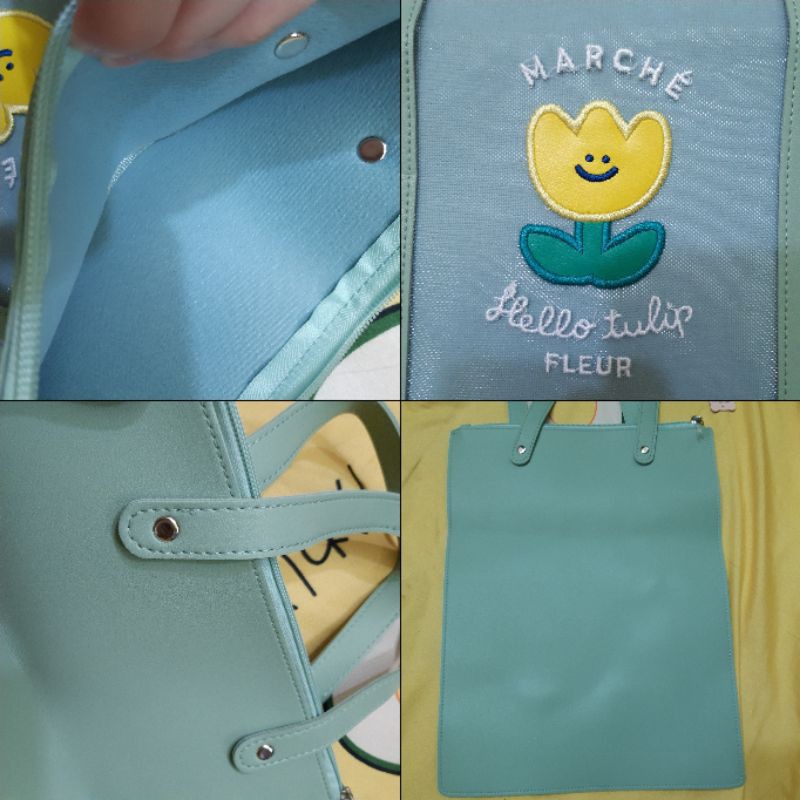 Túi tote da PU A4 13" dọc đựng laptop Macbook / Ipad / tài liệu da PU Bentoy Milkjoy hoa tulip và gấu cake bear