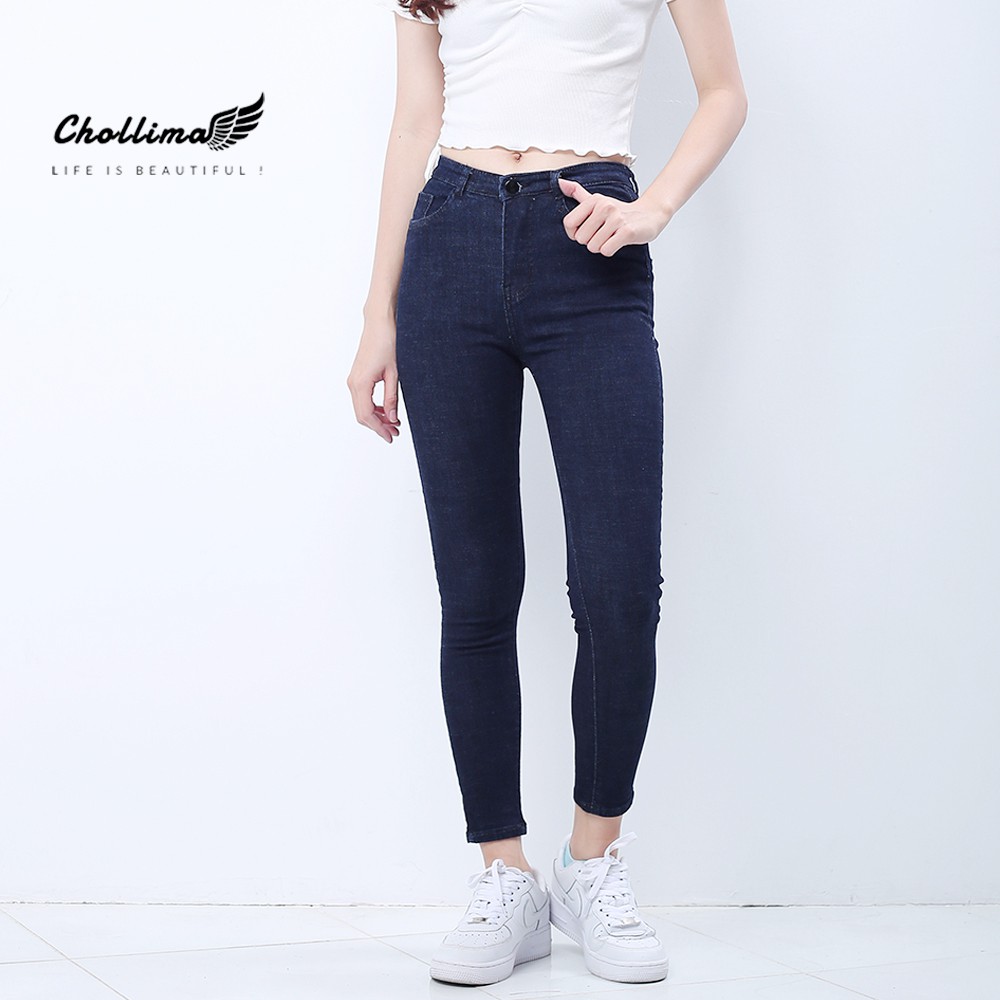 Quần jeans dài nữ co giãn Chollima cạp thường basic jean QD032