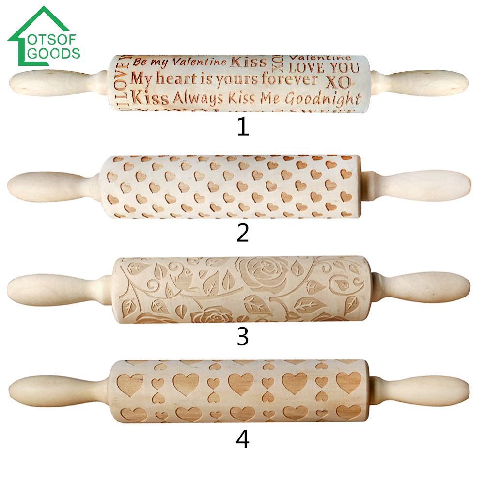 LOTSOFGOODS Valentine Day Letters Engraved Embossing Rolling Pin for DIY Baking Cookies