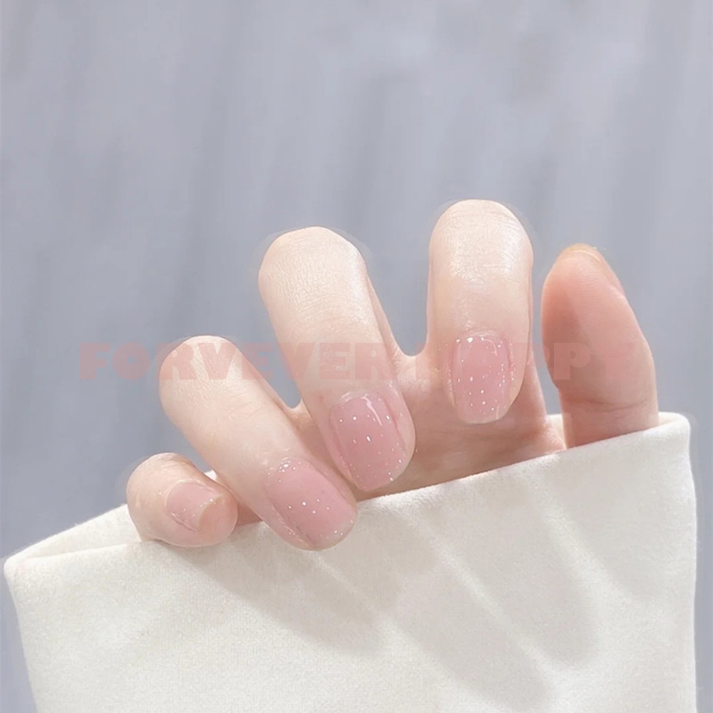Bộ 24 Móng Tay Giả Ngắn Màu Hồng Sáng Bóng Phong Cách Pháp Thời Trang Cho Nữ