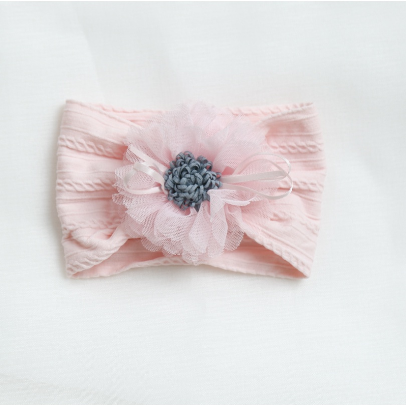 Turban vải dệt bản to, đính hoa ren cho bé gái