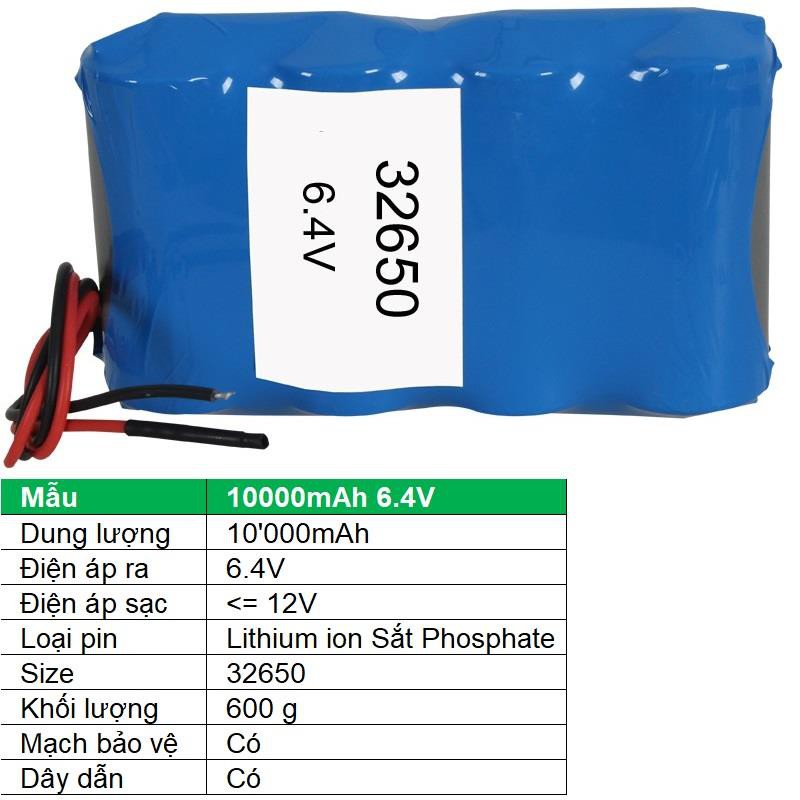 Pin lithium ion 32650 10000mAh 6.4V Sắt Phosphate 32650, Mạch bảo vệ, Dây