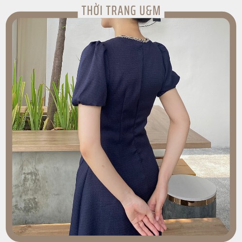 Đầm Xanh Than Tay Bo Cổ Tròn Độc Đáo Đủ Size 40kg-80kg | BigBuy360 - bigbuy360.vn