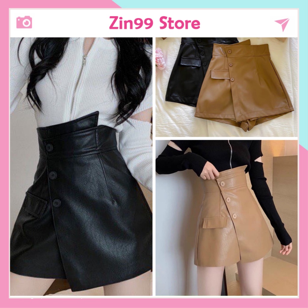 Chân váy da chữ a cạp chéo Zin99store - quần giả váy vạt chéo 3 cúc cực hot