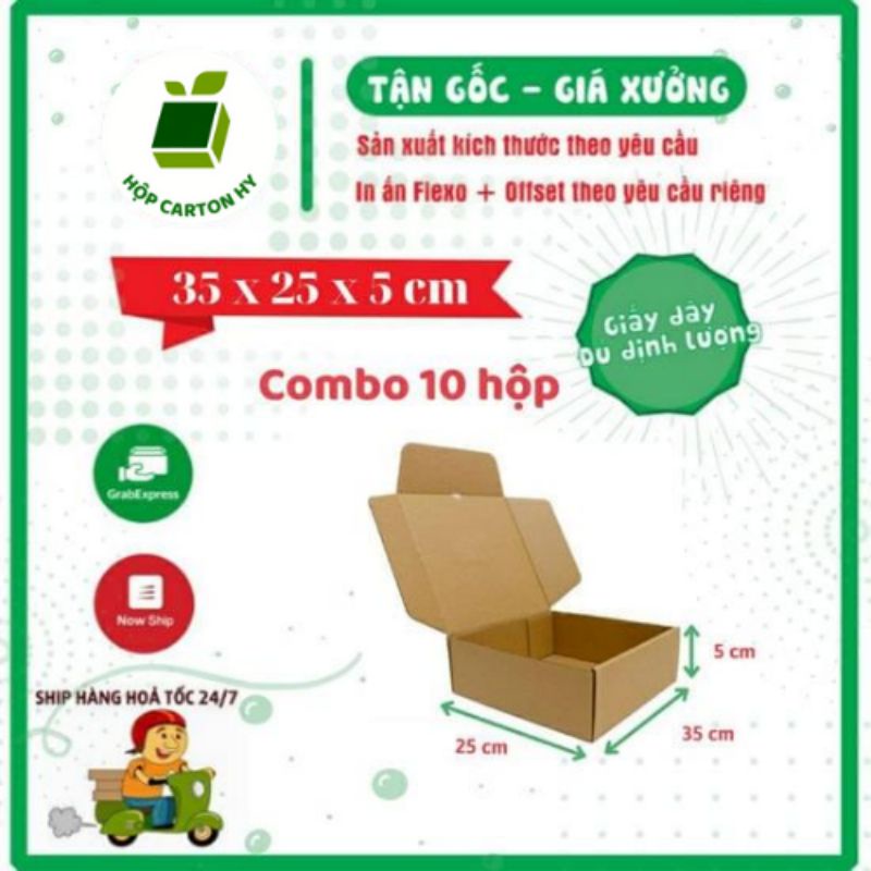 35x25x5 Combo 10 Hộp Carton Nắp Gài, Nắp Cài Dùng Đóng Gói Áo Thun, Quần Áo Brand, Sách Truyện Cho Các Shop Online