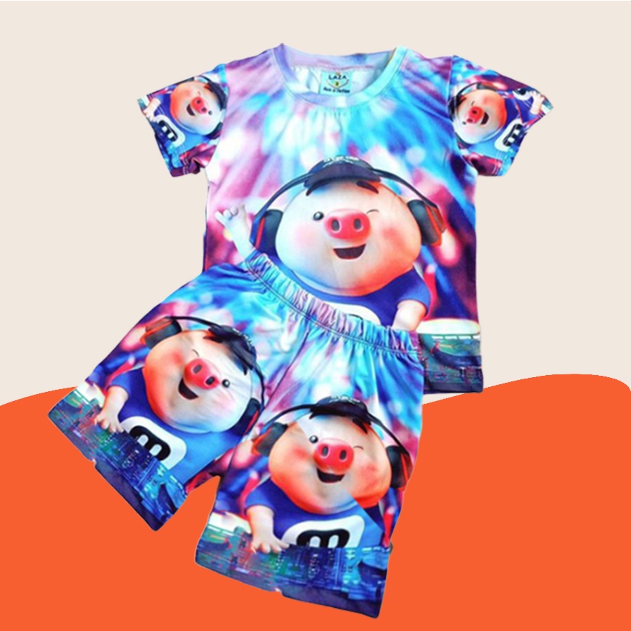 Đồ bộ thun lạnh cho bé in 3D thun cotton thoáng mát HEBI KIDS cho bé từ 0 đến 9 tuổi