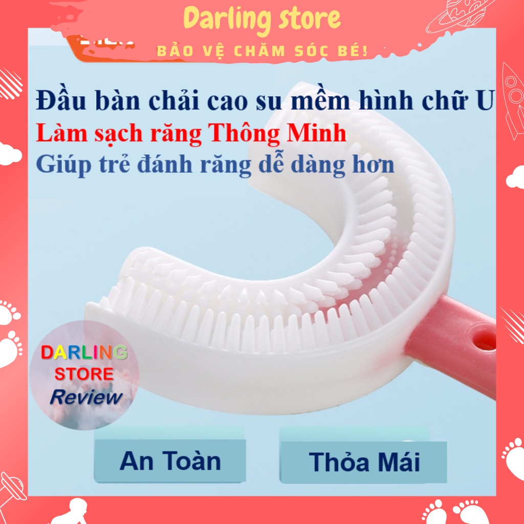 Combo Bàn Chải và Kem Đánh Răng cho bé từ 2 đến 12 tuổi, bàn chải đánh răng hình chữ U Darling Store