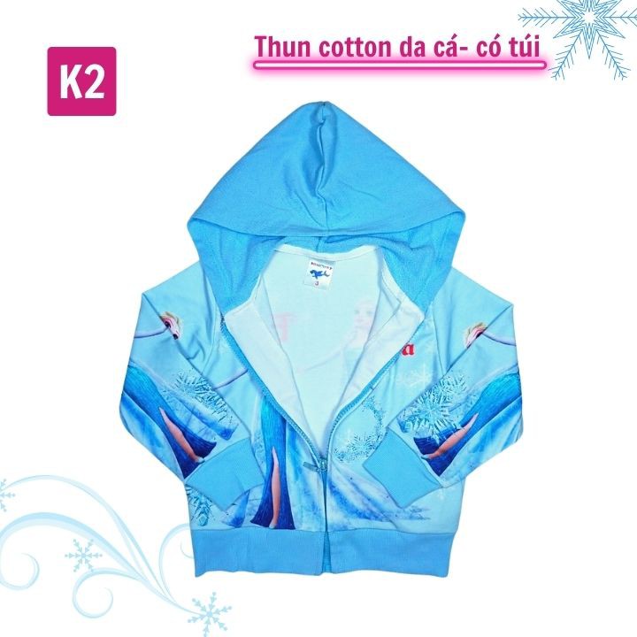 Áo khoác bé gái hình Elsa từ 10-43kg - Áo khoác bé gái -ELSA - Thun cotton da cá - Tomchuakids