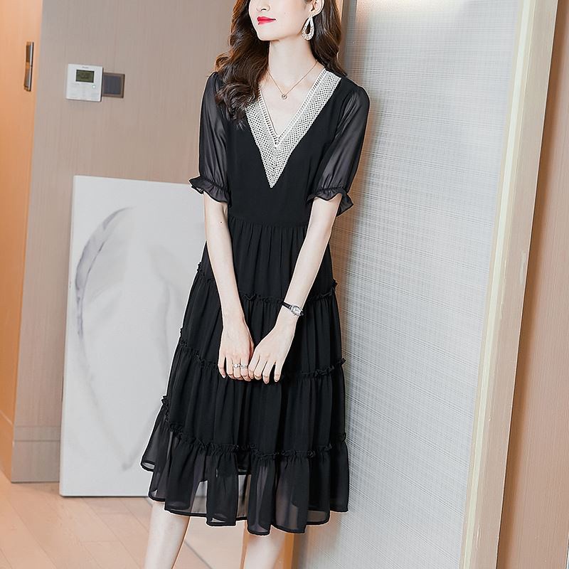 Đen Đầm Chiffon Cổ Chữ v Dáng Ôm Phong Cách Thời Trang Pháp Dành Cho Nữ 2021 | BigBuy360 - bigbuy360.vn