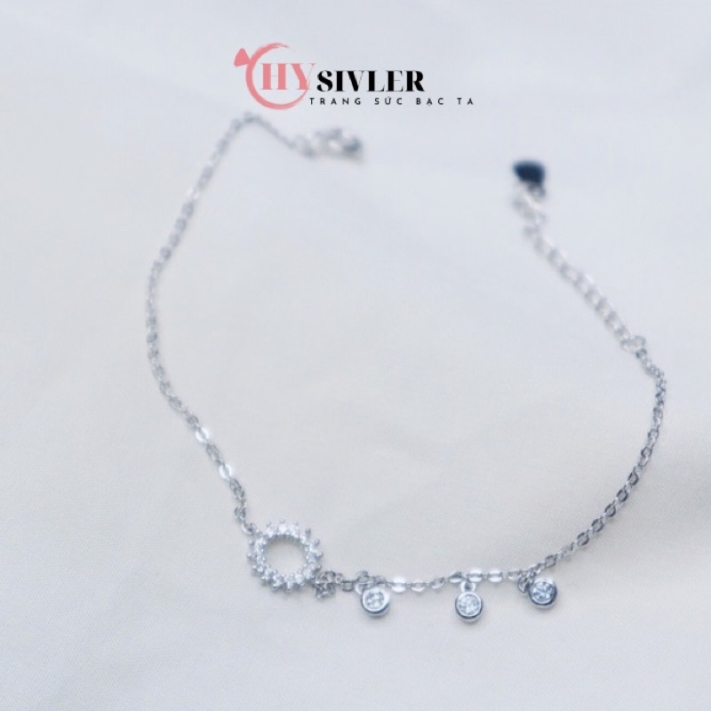 Lắc chân bạc ta huyền thoại biển xanh mặt trời 3 đá rơi xinh xắn lắc chân nữ bạc thật nạm đá hình tròn