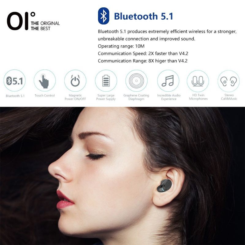 Tai nghe OI Airsounds bluetooth 5.0 1600mAh có màn hình LCD điều khiển cảm ứng chạm âm thanh bass stereo