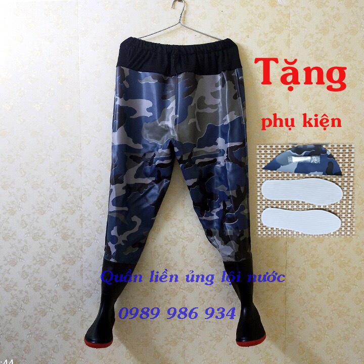 Quần liền ủng lội nước bảo hộ cơ thể loại 1 chất liệu vải bên trong cao su co giãn bên ngoài