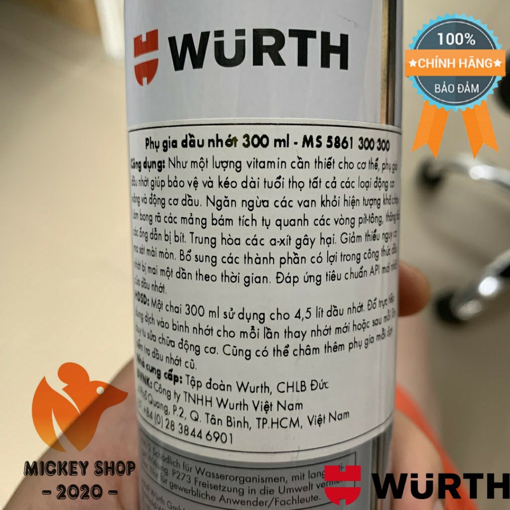 [ CAO CẤP ] Phụ gia dầu nhớt WURTH Engine Oil Treatment 300ml 5861300300