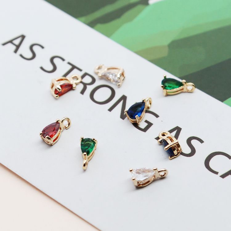Phụ Kiện Trang Sức Vòng Tay diy Mạ Vàng 18K Hình Giọt Nước Đính Đá Zircon