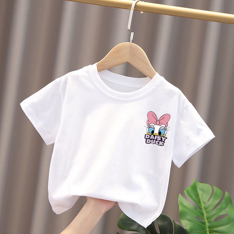 Áo Thun Cotton Ngắn Tay Màu Trắng Trơn Phong Cách Mới Cho Bé Gái 2 Tuổi