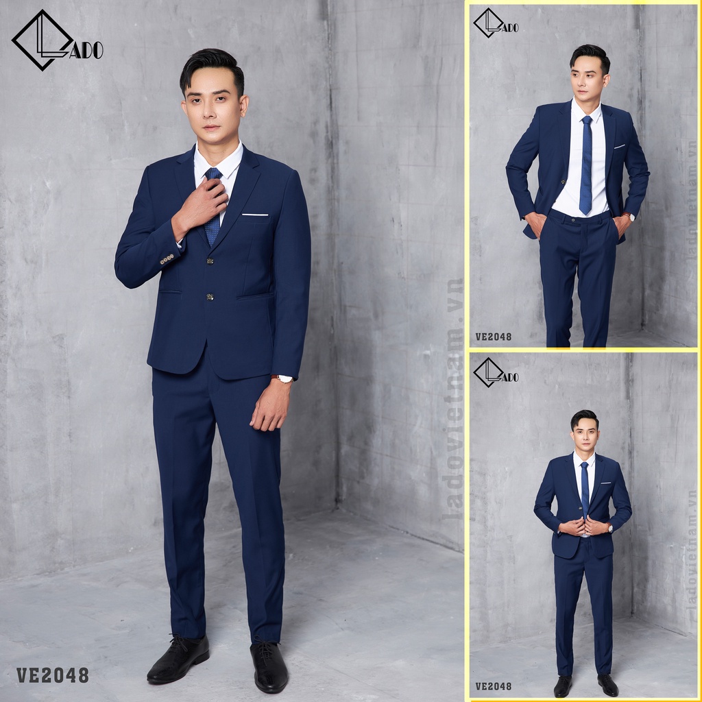 Bộ Vest 2 cúc màu Xanh Navy vải mỏng co giãn nhẹ LADO 2048