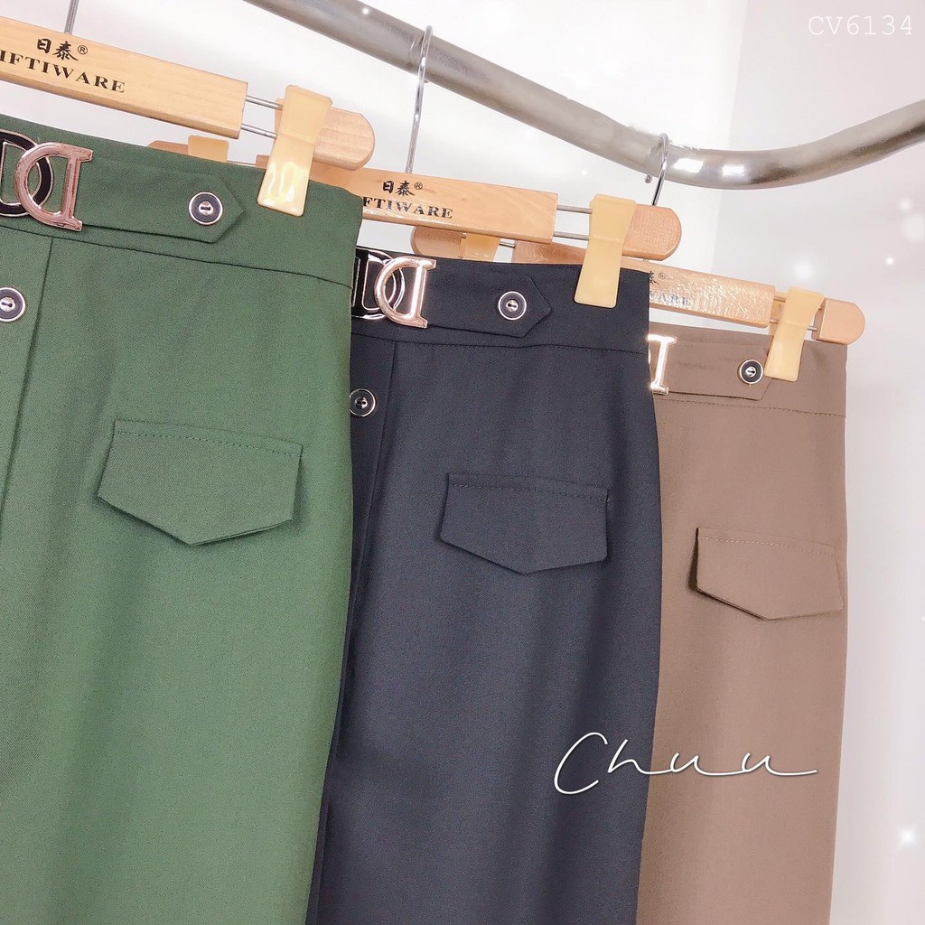 Chân váy bút chì công sở nữ kiểu viền nút, đai chữ DD CHUU CV6134 | BigBuy360 - bigbuy360.vn