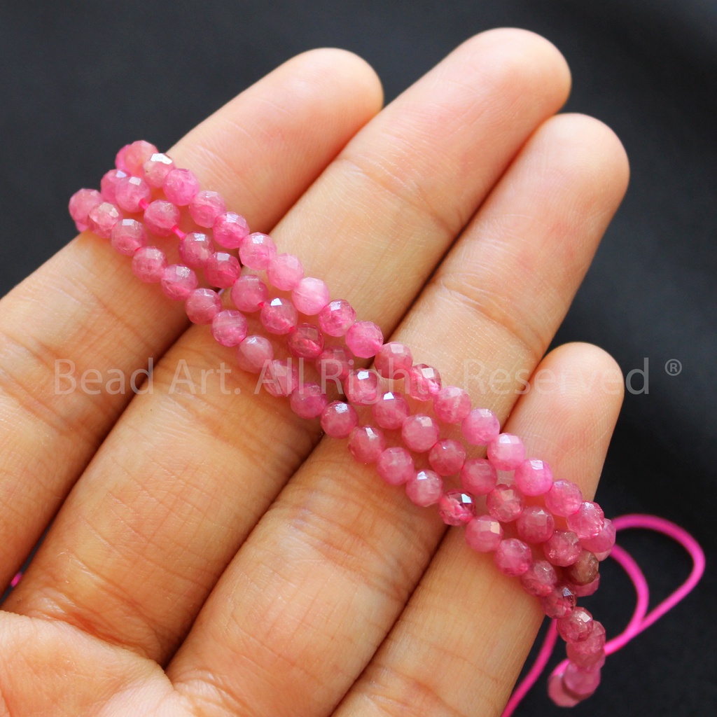 [1 Hạt] 3MM Tourmaline Hồng Loại AAA, Mệnh Hoả, Thổ, Đá Phối Vòng Tay Phong Thuỷ, Chuỗi Hạt S50 - Bead Art