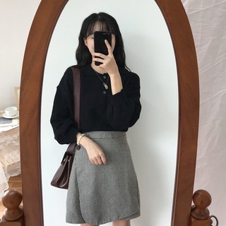 Áo nữ dài tay trơn cúc cài