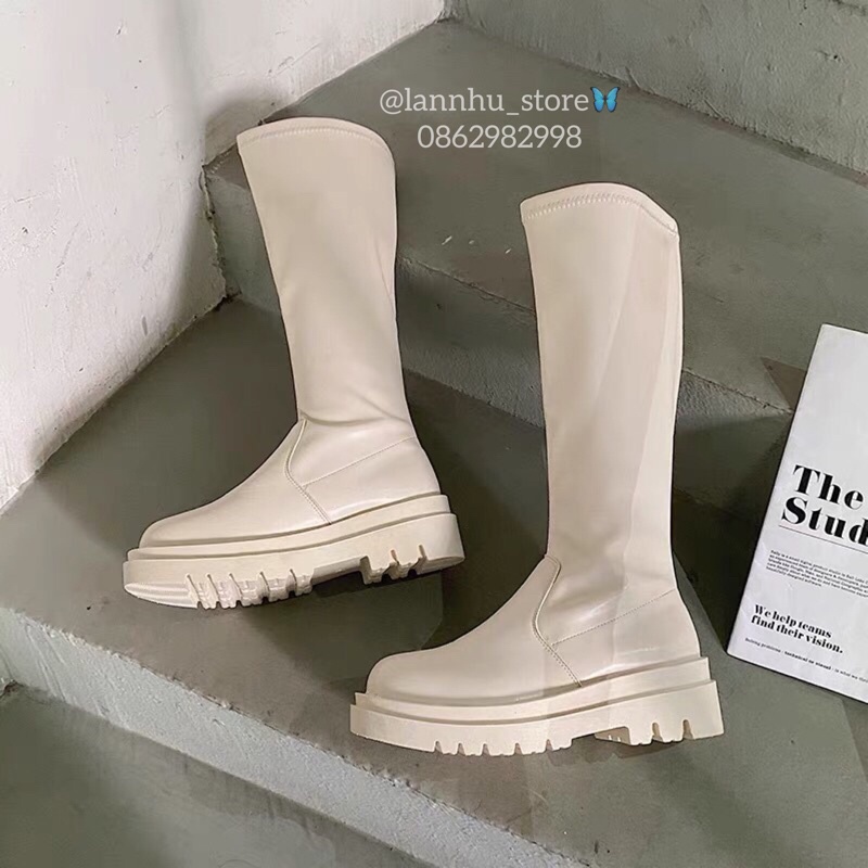 MÃ B024 -(SẴN SIZE CÓ THỂ ĐẶT HÀNG) Boot đùi dáng mona mềm 42cm - đế5cm có 2 màu đen trắng(ảnh thật shop chụp)