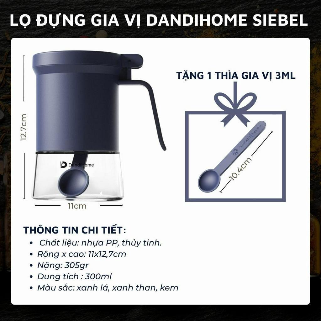 Lọ đựng gia vị, hũ đựng gia vị thủy tinh và nhựa PP DandiHome Siebel có thìa thông minh