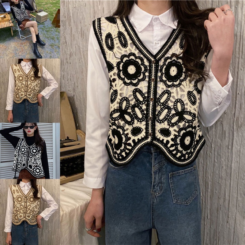 Áo croptop không tay thêu hoa phong cách vintage dành cho nữ