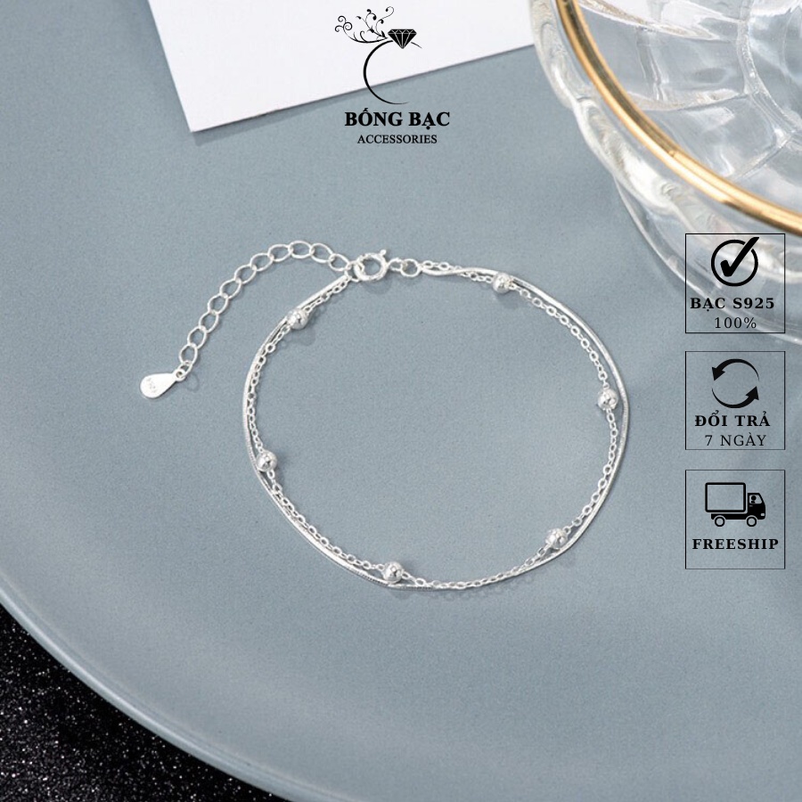 Lắc tay nữ hai dây dạng sợi mảnh đính hạt bạc chất liệu bạc Ý VT1009