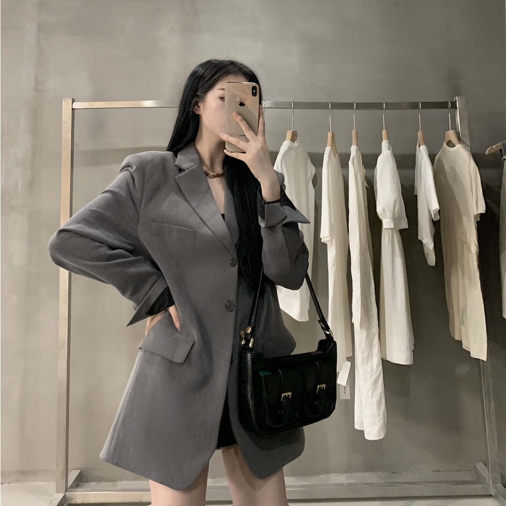 Áo blazer màu xám cá tính HAK11 Hỉn Hỉn Store
