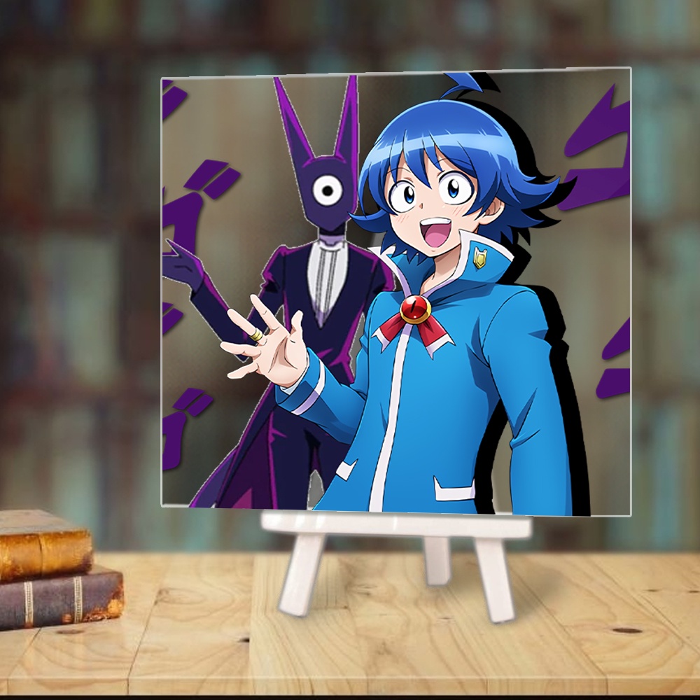 Tranh kính Mairimashita! Iruma-kun IRUMA GIÁ ĐÁO anime chibi acrylic mica trong trưng bày trang trí góc học tập giá gỗ