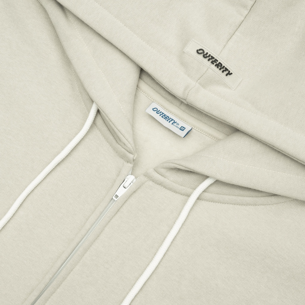 Áo Khoác Hoodie Zip Outerity Mini Signature/ Màu xám kem / Nỉ Bông ORP408